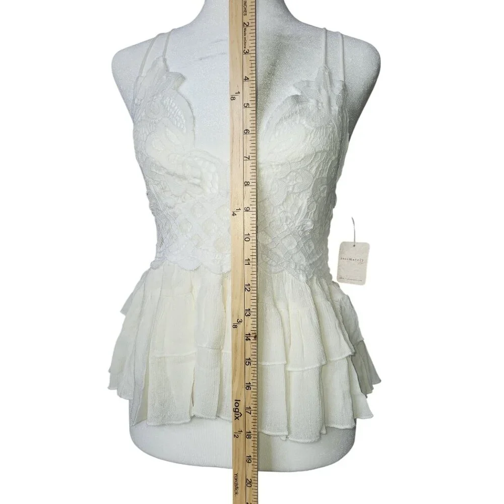 Free People Adella Cami Lace & Ruffled Hem White Tank Top Small - Picture 6 of 8